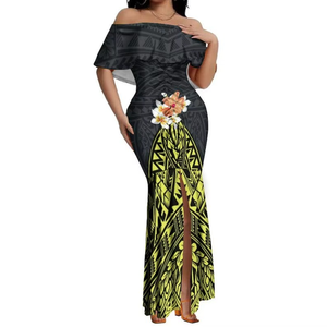 Elegante Vestido de Cola de Pez con Hombros Descubiertos y Diseño Tribal Samoano Polinesio con Pliegues para Mujer, Venta al por Mayor, Vestido Personalizado - Product Image 3