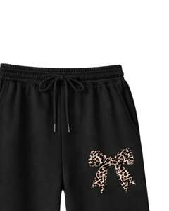 <b>Black</b> Leopard Bow Printed <b>Hoodie</b> & Jogger Pants Set Women Fleece Pullover Sweatshirt With Matching Trousers Casual Winter Outfit - Product Image 5
