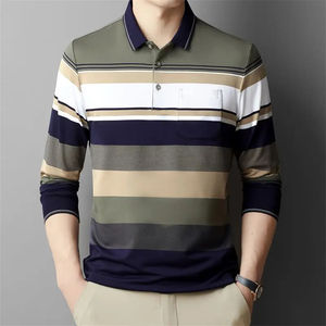 <b>Long</b>-<b>sleeved</b> <b>Striped</b> Cotton Loose Pocket Polo <b>Shirt</b> Men's <b>T</b>-<b>shirt</b> Top For Men Casual Wear <b>Shirt</b> For Men - Product Image 1