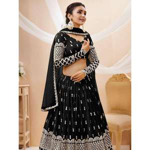 Hermosas lentejuelas negras Georgette Recepción Wear Lehenga Choli - Product Image 4