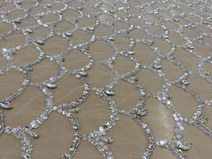 ผ้าลูกไม้ประดับลูกปัดลูกปัดผ้าตาข่ายปักด้วยมือหนาสำหรับชุดแต่งงานสุดหรูและชุดราตรี - Product Image 4