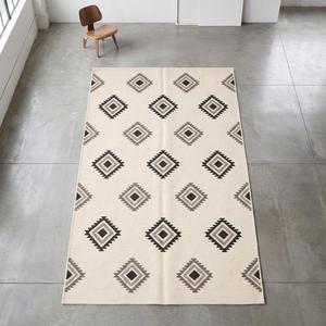Tapis Kilim en laine beige crème à poils moyens, tissé à la main, antidérapant, couleur unie, style moderne minimaliste, tapis de sol - Product Image 1