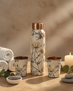 Elegant White Floral Design Copper Water Bottle Perfect for Wedding and Festive Gift <b>Hampers</b> Purpose Wholesale From India - Product Image 4