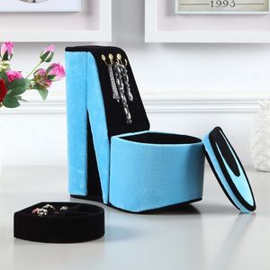 "Turquoise Velvet High Heel <b>Shoe</b> Design Jewelry Box with <b>Hooks</b> (9")" - Product Image 5