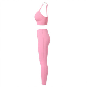 Ensemble soutien-gorge de sport pour femme, couleur personnalisée, coupe intégrale, dos croisé, sans armatures, respirant, tricoté, avec leggings assortis, style sportif - Product Image 4