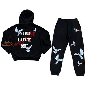 Ensembles de sweat à capuche et de pantalons pour hommes respirant biologique 420 coton GSM élégant sérigraphie personnalisée surdimensionné à capuche garçons pantalon évasé - Product Image 1