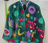 Veste en velours brodée Suzani multi-symboles pour femme, style bohème, doublure en coton réversible, faite à la main, ethnique, vente en gros