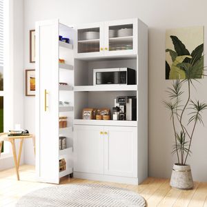 Armadio Dispensa Multifunzionale a 4 Ante Stile Fattoria con Ripiano Estraibile per Uso in Cucina - Product Image 2