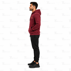 Sudadera con Capucha Color Granate para Hombre, 100% Algodón, Felpa Francesa, Corte Regular, Informal, con Bolsillo Frontal con Logotipo, Diseño Otoñal - Product Image 3