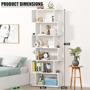Librería Modular Moderna de Madera Blanca con 6 Estantes, Almacenamiento Multifuncional para Sala de Estar, Oficina en Casa, Biblioteca - Product Image 3