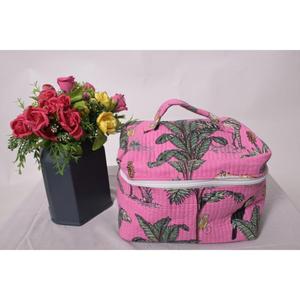 Organisateur de maquillage matelassé en coton à imprimé animal fait main, grande trousse de toilette de voyage, pochette de rangement avec fermeture éclair - Product Image 2