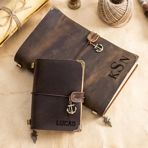 Diario de Cuero Trifold Personalizado Hecho a Mano Al-Amir, Grabado a Medida, Tapa Blanda Vintage, Cierre Elástico, Recargable, con Hojas Decoradas - Product Image 4