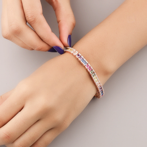 Rose Gold Plated <b>Crystal</b> <b>Bracelet</b> Princess Cut Channel Setting Geometric Women's Classic Party Jewelry - Product Image 4