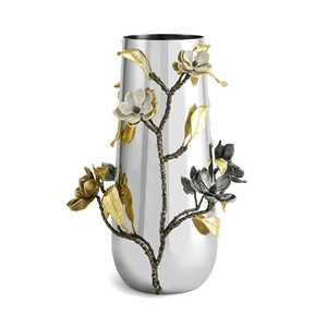Jarrón de Metal Moderno para Flores con Diseño de Plantas, Tamaño Personalizado, Plateado, Hecho a Mano, para Decoración de Bodas y Fiestas - Product Image 1