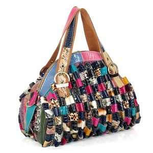 Sac à main Ando en cuir de vache véritable, patchwork, multicolore, texturé, avec poignée supérieure, sac à bandoulière pour femme - Product Image 5