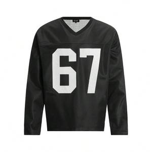 Camisetas de poliéster de malla extragrandes personalizadas con cuello en V, estilo jersey de fútbol americano, manga larga, estilo universitario, retro, vintage, corte holgado. - Product Image 5