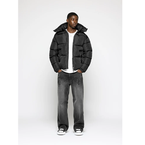 Hooded Quilted Jacket Men <b>Winter</b> Zipper Closure Solid Color Regular Fit Puffer Outerwear 100% Polyester <b>Thick</b> Warm <b>Coat</b> - Product Image 5