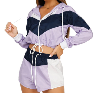 <b>Women</b> Solid Casual <b>Windbreaker</b> Shorts Set Stand Collar Eco-Friendly Breathable <b>Women</b> <b>Windbreaker</b> Shorts Set - Product Image 6