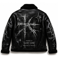 Blouson de motard en cuir noir personnalisé pour homme avec imprimé croix, doublure en sherpa, fermeture éclair, pour homme et femme