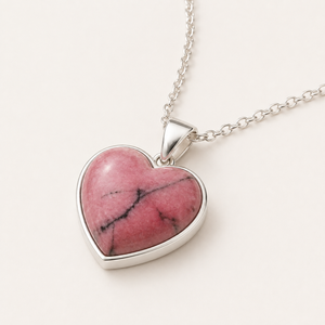 Collar con Colgante de Corazón de Rodonita, Plata de Ley 925, Cabujón Rosa y Negro, Venta al por Mayor, Personalizado - Product Image 2