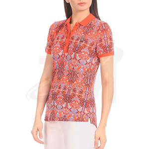 Women's Geometric Print <b>Polo</b> Shirt Short Sleeve <b>Orange</b> Casual Woven Breathable 100% Polyester - Product Image 1
