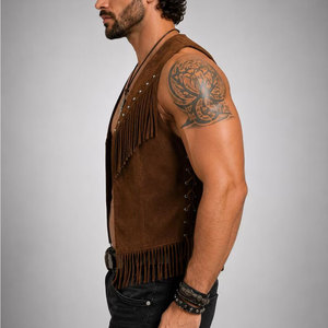 <b>Men</b> Cowboy Fringe Vest Leather <b>Suede</b> Western Sleeveless <b>Jacket</b> Tassel Biker Rodeo Festival Wear Wear Premium OEM Apparel - Product Image 4