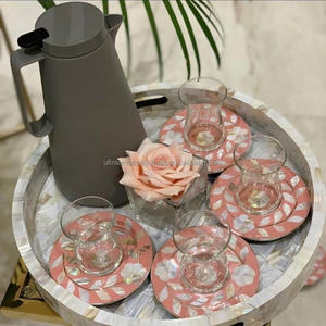 Mother of Pearl <b>coaster</b> and Resin Serving <b>coaster</b> Round Shape with White Flowers Hotels & Restaurant Use - Product Image 6