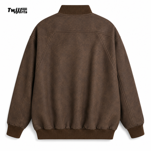 Custom Men's <b>Suede</b> Bomber <b>Jacket</b> | OEM Faux <b>Leather</b> Varsity <b>Jacket</b> | Private Label Zip-Up Casual Winter Coat - Product Image 2