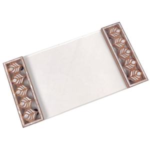 Bandeja rectangular de madera con incrustaciones de madreperla para servir con base acrílica, bandeja artesanal de lujo para cenar, regalar, decoración del hogar - Product Image 4