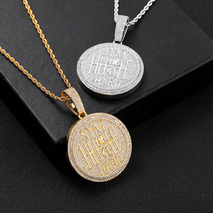 Stay Humble Hustle Hard Moissanite Pendant Necklace 925 Silver <b>Iced</b> <b>Out</b> Round Medallion <b>Chain</b> - Product Image 2