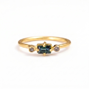 925 Sterling Silver Gold Plated <b>Green</b> Tourmaline Bezel Set <b>Ring</b> Diamond Accent Minimalist Handmade Fine Jewelry Wedding Gift - Product Image 1