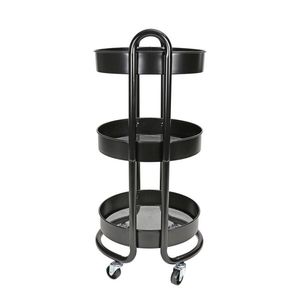 3-Tier Round Metal Utility <b>Cart</b> in Rich Black with Easy <b>Rolling</b> Mobility - Product Image 3