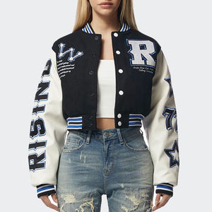 Women’s Cropped <b>Leather</b> Varsity <b>Jacket</b> Custom Baseball Style with Embroidery, University & College <b>Jacket</b> - Product Image 3