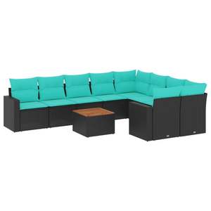 Ensemble de canapés de patio en polyrotin noir 10 pièces avec coussins – Collection de mobilier d'extérieur élégante - Product Image 2