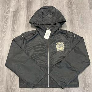 New High Quality 100% Cotton Breathable Lightweight Unisex Acid Wash Printed Jogging <b>Windbreaker</b> Tracksuits Set <b>Black</b> Custom - Product Image 2