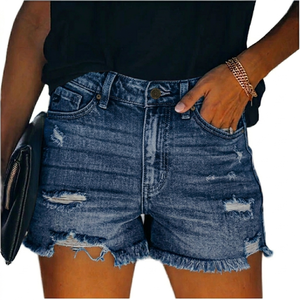 Shorts de mezclilla de cintura alta para mujer, lisos, con cierre de cremallera, elementos de moda, shorts vaqueros para mujer, shorts de mezclilla para dama - Product Image 1