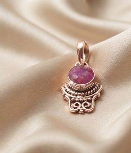 925 Sterling Silver Natural Pink <b>Ruby</b> Gemstone Bezel Setting Minimalist Pendant <b>Necklace</b> Handmade Vintage Jewelry Rose Gold - Product Image 4