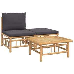 Ensemble de salon de jardin en mousse de polyester et bambou gris foncé naturel - Product Image 2