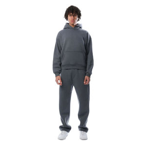 Sweat-shirt à capuche zippé pour homme en molleton gris uni, coupe décontractée avec poche, manches classiques, vêtement d'hiver 100% coton écologique - Product Image 1