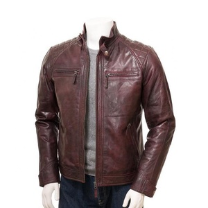 PIHA SPORTS Men's Slim Fit <b>Cafe</b> <b>Racer</b> Black Brown Real Lambskin Leather <b>Jacket</b> Soft Waterproof Reversible Winter Biker Quilted - Product Image 3