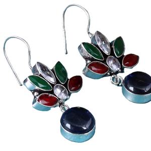 Pendientes de Aro Modernos Multicolores Estilo Bohemio Tribal |   Pendientes Colgantes Étnicos de Plata Oxidada con Circonitas para Mujer - Product Image 4