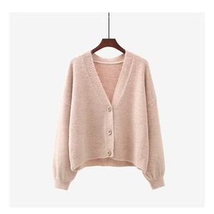 Cárdigan corto de mujer con botones, estilo dulce, hombros caídos, suéter de moda, manga casual, cuello en V - Product Image 6