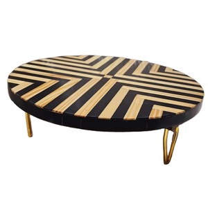 Base Redonda para Pastel con Incrustaciones de Madera y Resina Epoxi de Alta Gama, Patas de Metal Duraderas, Bandeja para Postres, Eventos y Decoración de Mesa de Comedor - Product Image 3