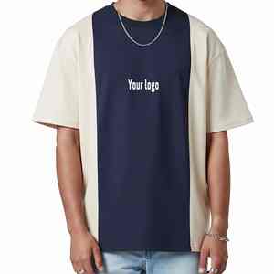 Oversized Panel Design T Shirt Men Casual Streetwear Custom Logo Two Tone Oversized Heavyweight T Shirt Premium Color Block Tee - Product Image 3