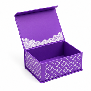 Caja de Regalo Rígida Magnética Morada con Tapa Abatible, Caja de Embalaje de Cartón con Patrón de Rejilla y Logotipo Personalizado para Cosméticos y Joyería - Product Image 2