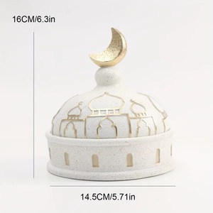 White & Gold Dome Mosque Ramadan Decoration With Crescent Moon Indoor Ceramic <b>Ornament</b> Medium Size - Product Image 2