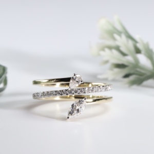 Three Row Bypass <b>Wrap</b> Ring Central Row Sparkling Marquise Pear Cut Lab Grown Diamond Gold Engagement <b>Wedding</b> Anniversary Jewelry - Product Image 1
