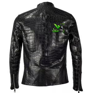 VANTEX SPORTS Men's Brown Croc Embossed Genuine Winter Motorcycle <b>Jacket</b> Stand Collar Breathable Fabric <b>Sheep</b> Lining Snake <b>Skin</b> - Product Image 2