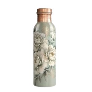 Bouteille d'eau isotherme en cuivre à imprimé floral personnalisé, réutilisable, écologique, avec bouchon en cuivre, pour les sports de plein air - Product Image 2