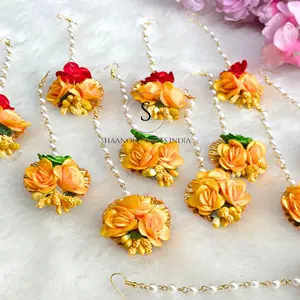 Flower Maang Tikka Jewelry For Haldi Mehendi Bridal Gifts Bridesmaids Weddinh Mehndi Jewelry